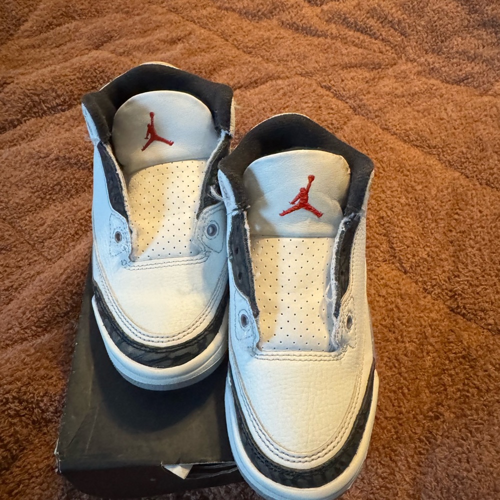 Jordan Kids White and Black Sneakers with Red Accents